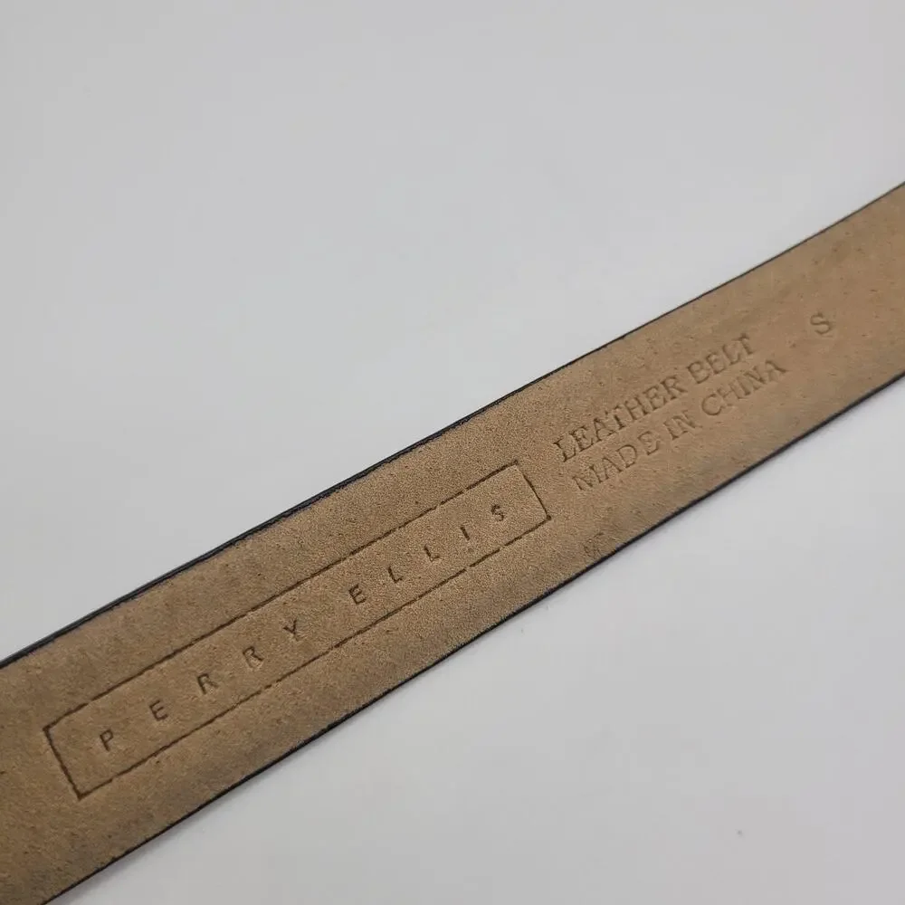 Perry Ellis Belt Small Black Leather Slim Minimalist Tailored 90s Elevated Retro